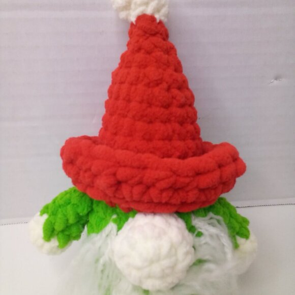 Crochet Gnome Elf Christmas Red Green 8" Handmade - Picture 8 of 14